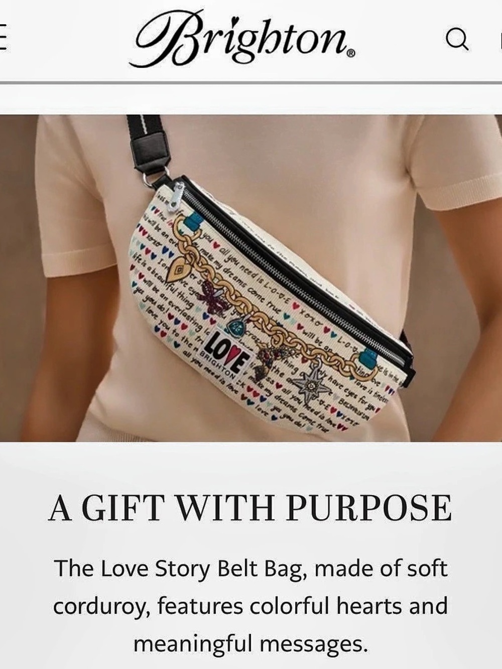 Brighton Love Story Belt Bag in Cream & Black